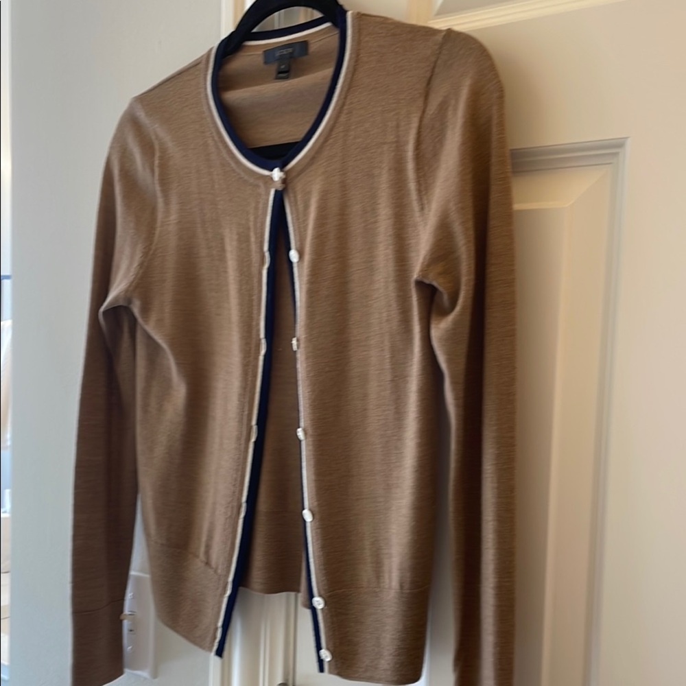 Brown Cardigan with White Trim
